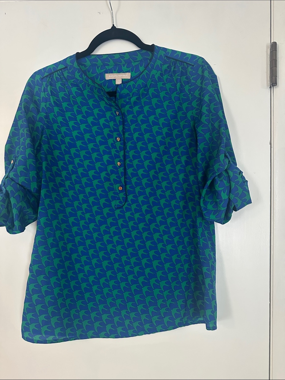 Banana Republic Blue and Green Geometric Short-Sleeve Tunic